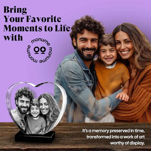 Vista 2 de Monume Corazón de cristal 3D (pequeño) - Foto de cristal personalizada Estándar