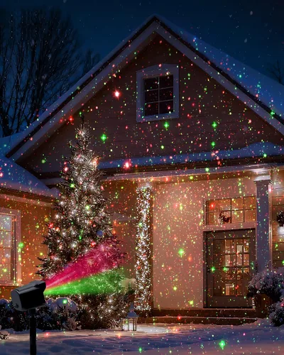 Vista 5 de Proyector de luces de Navidad para exteriores, proyector de luz láser de carcasa de metal grueso, luz roja y verde para decoración de Navidad