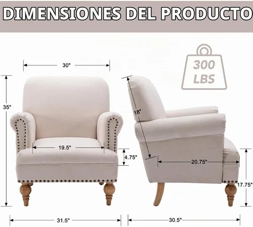 Vista 2 de DM Furnitue - Silla de acento moderna, sillas de brazo cómodas, silla de salón tapizada cómoda, sofá individual/sofá para dormitorio/sala de estar