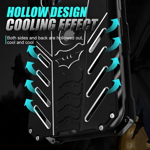 Vista 5 de Batman Design - Funda de metal para iPhone 14 Pro, protección resistente, soporte de murciélago, disipación de calor, 6.06 pulgadas, color negro