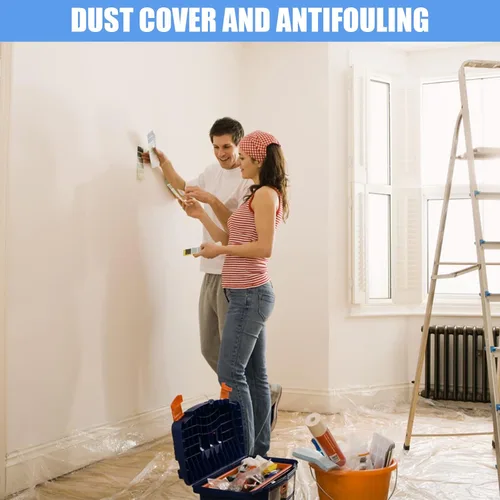Vista 2 de 5 hojas de plástico para pintar, tela transparente impermeable y a prueba de polvo para cubierta de muebles, lonas de 9 x 12 pies