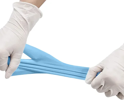 Vista 8 de Guantes de examen médico de nitrilo: sin polvo, no estériles, guantes desechables de 5 mil, color azul