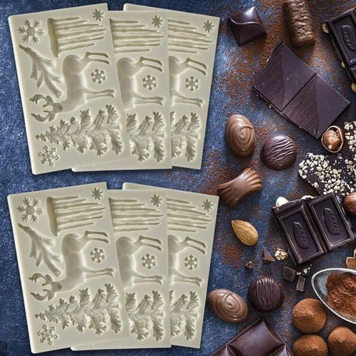 Vista 5 de Moldes de chocolate de Navidad, molde de silicona 3D, diseño de ciervos con temática de Navidad, molde de fondant, molde de copo de nieve para hacer