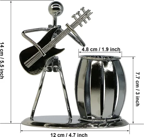 Vista 5 de Soporte para Bolígrafos de Escritorio, Porta Lápices de Estilo Guitarra para Regalos para Hombres, Linda Taza de Metal para Bolígrafos