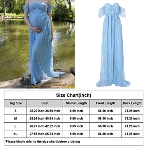 Vista 7 de Vestido de maternidad para mujer, con encaje, fotografía, vestido de embarazada, con volantes, largo, para sesión de fotos