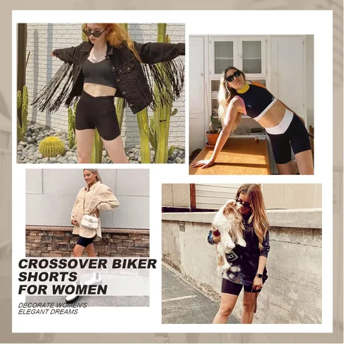 Vista 2 de QGGQDD - Pantalones cortos bicicleteros de cintura alta para mujer, pantalones cortos deportivos de 5 pulgadas, sensación muy suave