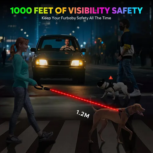 Vista 7 de YFbrite Correa de perro de 4 pies iluminada con 15 modos de parpadeo - Correa de perro LED súper brillante para perros pequeños, medianos y grandes