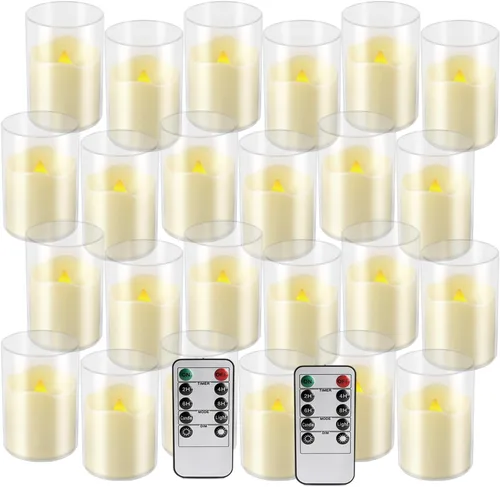 Vista 24 de fclayvts Paquete de 12 Velas de Pilar LED Sin Llama de Halloween - Funcionan con Baterías con Control Remoto y Temporizador, Luz Cálida Parpadeante