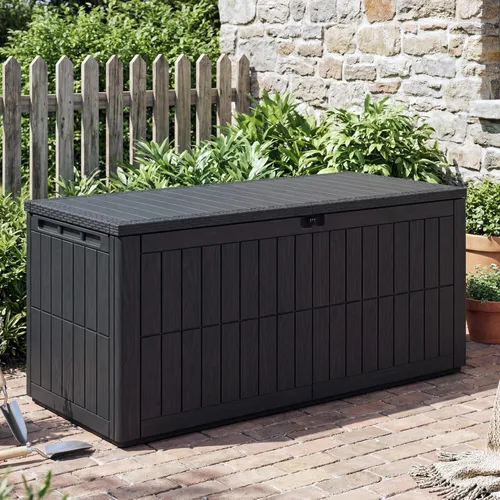 Vista 12 de Caja de almacenamiento para exteriores de 100 galones, con cerradura, impermeable, de resina, contenedor de almacenamiento para interiores