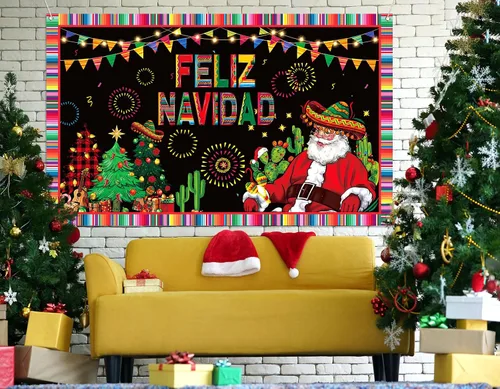 Vista 5 de Nepnuser Feliz Navidad - Telón de fondo para cabina de fotos, decoración de pared para interiores y exteriores (5.9 x 3.6 pies)