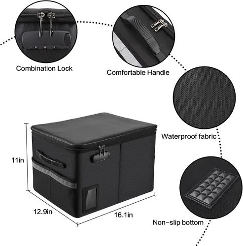Vista 4 de TOMKID Archivador ignífugo con cerradura, organizador de documentos ignífugo, caja de archivos plegable, archivador con asa para certificaciones