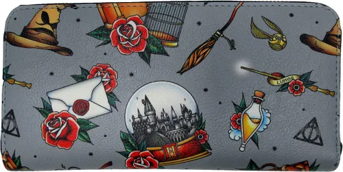 Vista 2 de Loungefly Harry Potter Relics - Cartera con estampado de tatuajes, Gris