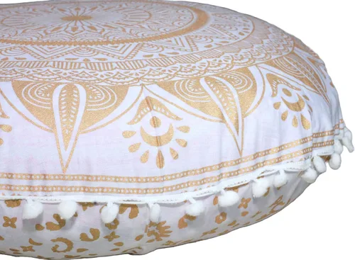 Vista 25 de Funda de almohada redonda con diseño de mandala para el suelo, funda de cojín para asiento, hippie, decorativa, bohemio, otomano, funda de puf Flor