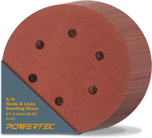 Vista 22 de POWERTEC Grano 40, paquete de 25, discos de lijado de 6 pulgadas – Gancho y bucle, almohadillas de lijadora orbital de óxido de aluminio de 6