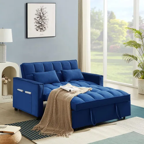 Vista 12 de JEEOHEY Sofá cama extraíble, sofá cama convertible moderno de terciopelo de 55 pulgadas, sofá cama pequeño con 2 almohadas y bolsillos laterales