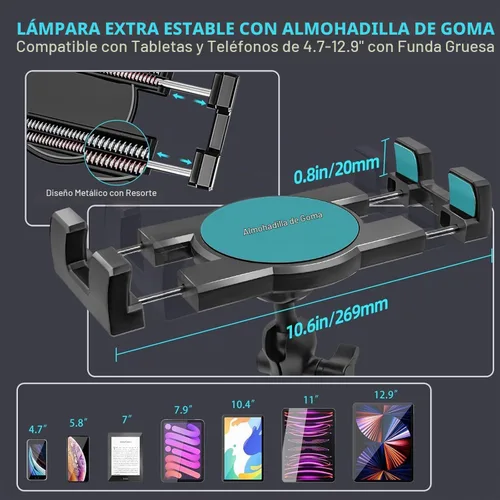Vista 5 de Porfortop - Soporte de aluminio resistente para tablero de instrumentos y parabrisas, soporte de metal de 360° de 2 etapas, ventosa para iPad