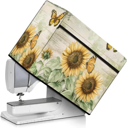 Vista 32 de Funda para máquina de coser de girasoles de otoño con prácticos bolsillos, cubierta protectora duradera acolchada contra el polvo, accesorios
