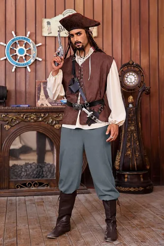 Vista 4 de Pantalones de lino pirata para hombre, medieval, vikingo, para disfraz de navegante, renacentista, con cordones, pantalones de cosplay