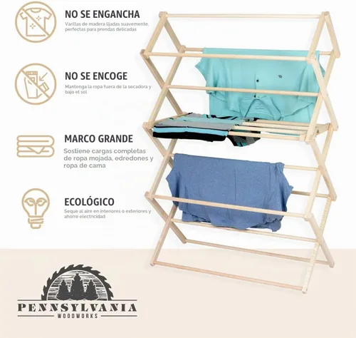 Vista 8 de Tendedero de Secado de Ropa: Tendedero de Lavandería de Madera Dura de Arce Macizo para Suéteres, Blusas, Lencería y Más, Tendedero de Secado