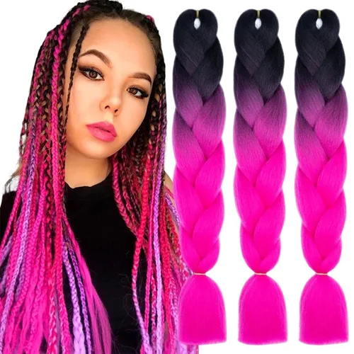 Vista 16 de 3 paquetes de extensiones de cabello sintético para trenzar de color negro a azul, tamaño jumbo ombré, de 24 pulgadas o trenzas de ganchillo