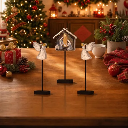 Vista 4 de Smile Wooden Christmas Nativity Scene Angel Table Decor
