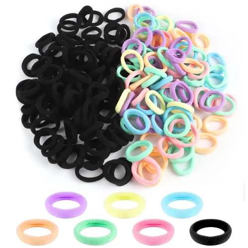 Vista 6 de 200 lazos para el pelo de bebé, bandas de algodón suave sin costuras para niñas pequeñas 1 pulgada, multicolor, suave con el cabello, fuerte