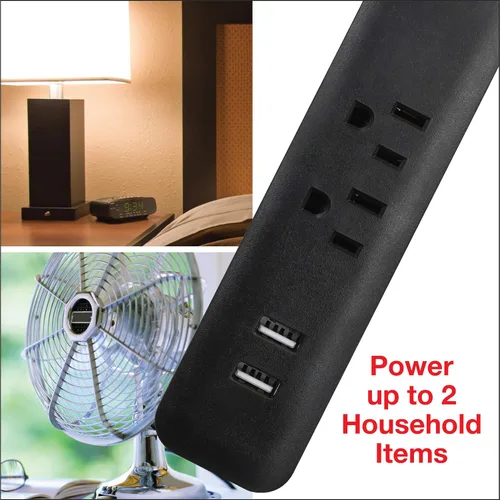 Vista 4 de Clear Power Cable de extensión de enchufe plano de 6 pies con 2 tomas de corriente + cargador USB para interiores 16/3 SPT-2, enchufe de conexión a