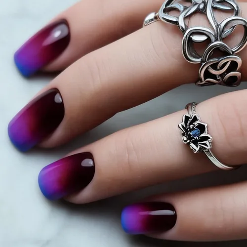 Vista 10 de Uñas postizas cuadradas a presión, uñas postizas cortas de cobertura completa, uñas postizas aurora, uñas acrílicas brillantes con pegamento, uñas 2