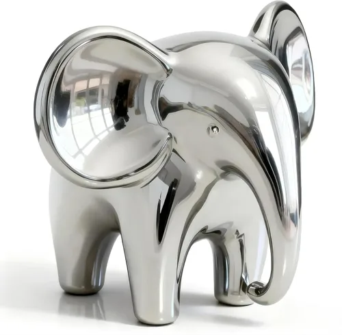 Vista 9 de Figura de elefante, estatua de elefante de cerámica con acabado de espejo metálico, decoración moderna de estante y mesa, regalo de inauguración