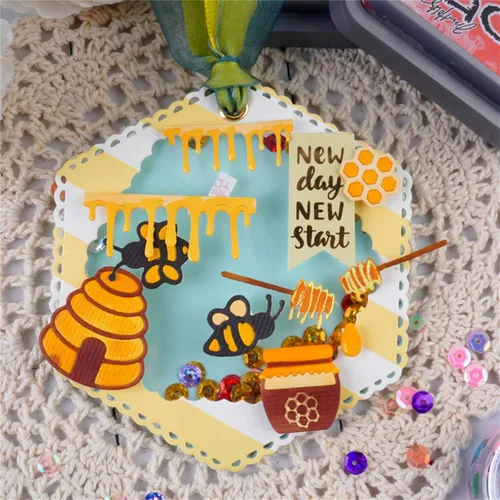 Vista 3 de hinana Honey Bee Hive - Marco de metal troquelado, plantillas de corte de abeja de miel para manualidades, álbumes de recortes, fotos, troqueles