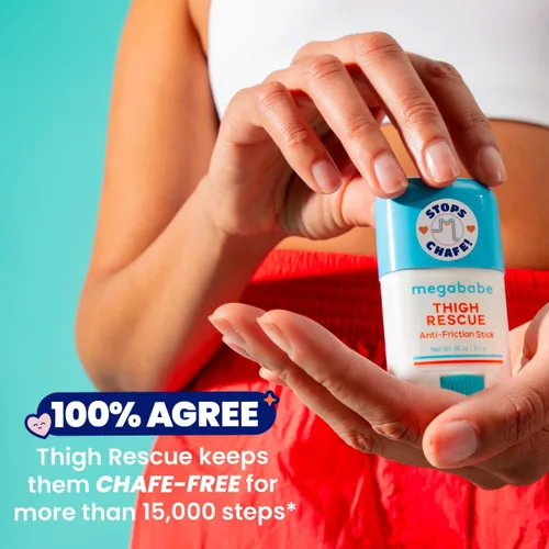 Vista 5 de Megababe Thigh Rescue Anti-Chafe Stick Mini Tamaño para viajes, ideal para llevar contigo Previene el roce y la irritación de la piel Para
