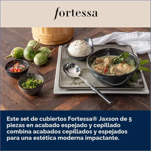 Vista 3 de FORTESSA Jaxson - Cubiertos de acero inoxidable 18/10, ajuste de lugar de 5 piezas con cuchillo de mesa, tenedores y cucharas (servicio para 1)