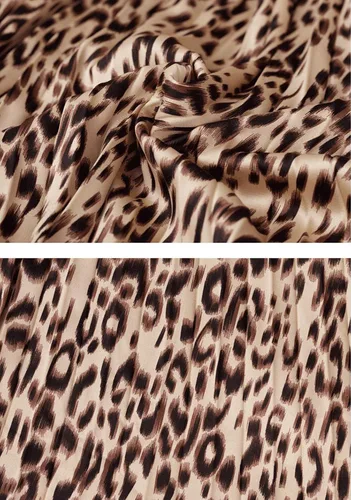 Vista 6 de CHARTOU - Falda drapeada, acampanada, cintura alta elástica, moderna, estampado de leopardo y largo por debajo de la rodilla para mujer