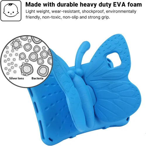 Vista 6 de FW Fire 7 - Funda para tablet para niños, Amazon Fire 7 2022, funda de mariposa con luz de atril, EVA, protección contra caídas, resistente, a