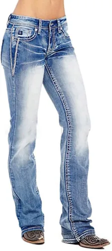 Vista 2 de Jeans de tiro medio y corte de bota con bandera estadounidense para mujer