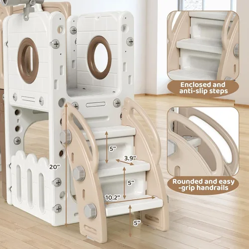 Vista 4 de Arlopu Juego de Tobogán 9 en 1 para Niños Pequeños, Set de Juego de Escalador y Tobogán Grande para Niños con Pendiente Larga, Telescopio, Espacio