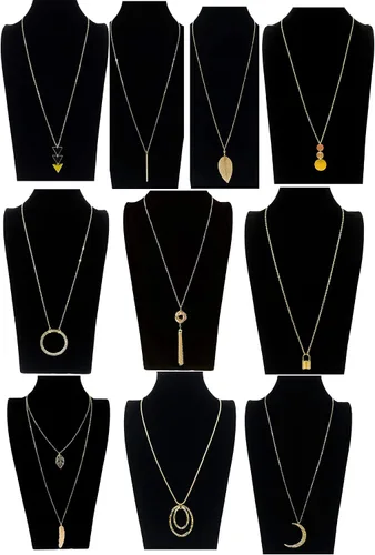 Vista 3 de 10 piezas de collar largo con dije de barra de luna simple, tres triángulos, borla bloqueo, suéter en forma de Y, gargantilla de cadena punk