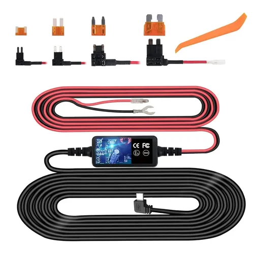 Vista 9 de Kit de cable duro para cámara de salpicadero, kit de cable duro micro USB para cámara de salpicadero, Plozoe de 12 V-24 V a 5 V, cable