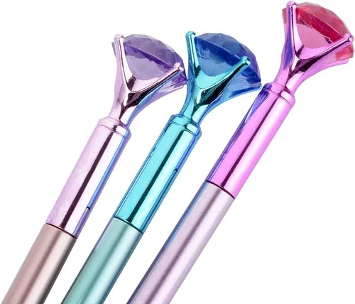 Vista 2 de 8 bolígrafos de diamantes Kawaii, bolígrafo de cristal grande con diamantes de cristal brillante, bolígrafo metálico con tinta de gel, bolígrafos