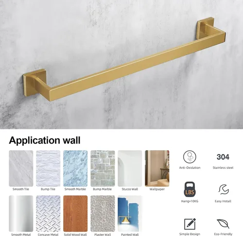 Vista 9 de Bagnolux Accesorios de baño dorados de 22 pulgadas, toallero dorado para baño montado en la pared, toallero de latón cepillado moderno y resistente
