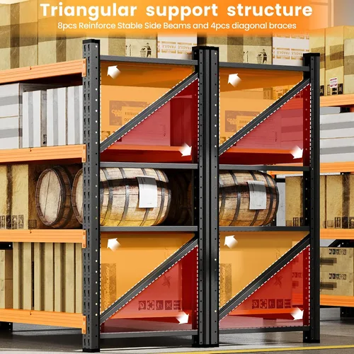 Vista 9 de Unidades de estantería para garaje de 71"W, estantes de almacenamiento de 5000LBS resistentes, estante de metal de 24" de profundidad, estantería