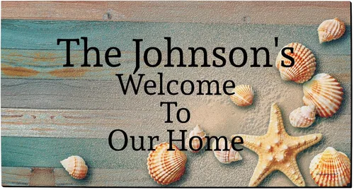 Vista 4 de Tapete de bienvenida con nombre de familia personalizable, regalo de inauguración de casa personalizado para nuevo propietario, Playero