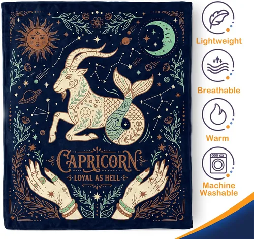 Vista 5 de Aimego Capricornio - Manta de franela de astrología celestial del zodiaco, regalo de cumpleaños para mujeres y hombres, manta bohemia suave y ligera
