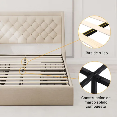 Vista 7 de Einhomn Base de cama tapizada de tamaño completo con 4 cajones de almacenamiento, cama de plataforma con cabecera con respaldo de ala, estación