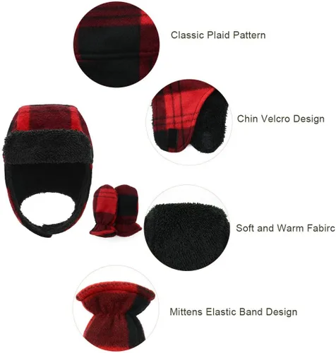 Vista 4 de Century Star Gorro de forro polar para bebé, gorro y manoplas de invierno para niños pequeños