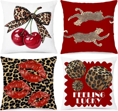 Vista 8 de Trendy Leopard Cheetah Print Pillow Covers 18x18 Set of 4