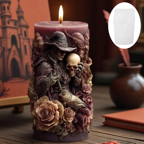 Vista 4 de Molde de flor de calavera - Moldes cilíndricos Molde de vela espiral de onda de silicona - Moldes de fundición de resina de silicona para velas