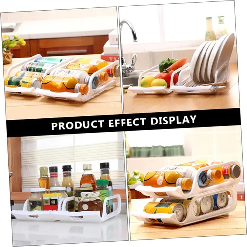 Vista 7 de 2 soportes de plástico apilables para latas, color blanco, contenedores de almacenamiento para refrigerador