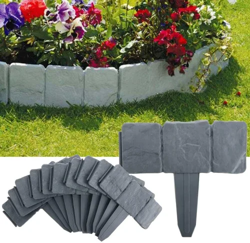 Vista 3 de 10 unidades de borde de jardín, borde decorativo de plástico gris para jardín, jardín, jardín, jardín, patio, decoración de caminos