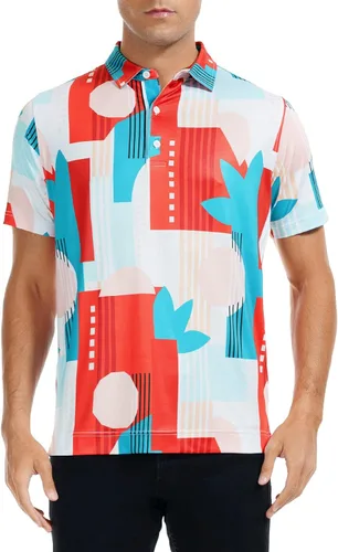 Vista 2 de DEOLAX Camisa de golf para hombre que absorbe la humedad, secado rápido, manga corta, polo para hombre